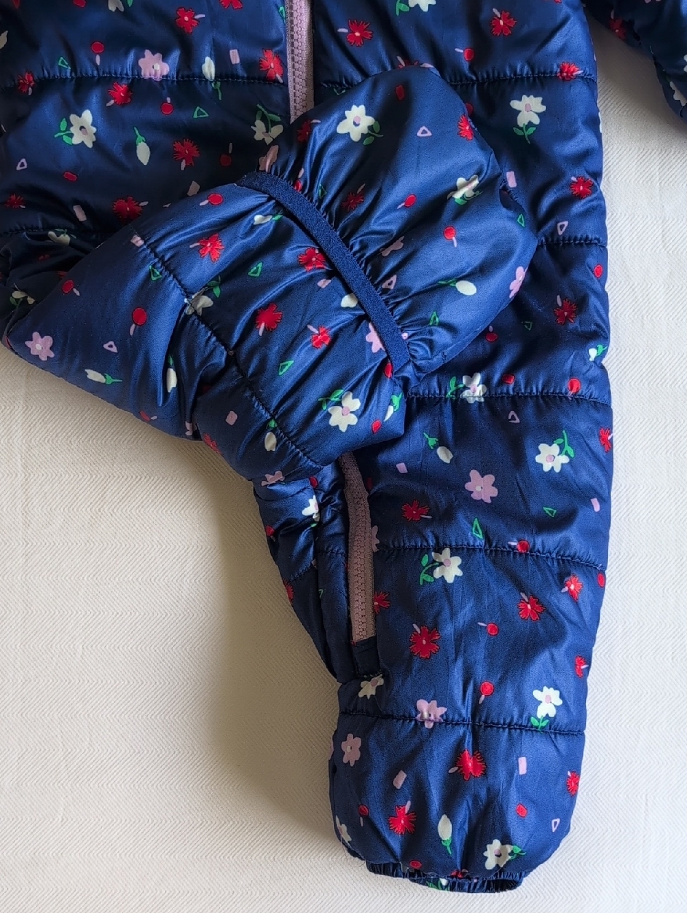 Joe Fresh Floral Puffer Snowsuit Fleece Lined One Piece Bunting Baby Girl 6-12M - Picture 4 of 9